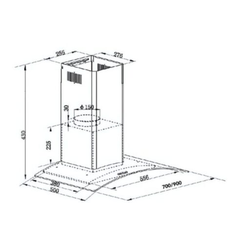 Máy hút mùi kính cong GrandX GX H70C62B 3 kich thuoc may hut mui kinh cong grandx gx h70c62b